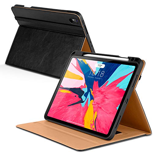 DTTO iPad Pro 11 Case 2018 with Pencil Holder, Premium Leather Folio Stand Cover [Apple Pencil Pair and Charge Supported], with Auto Sleep/Wake for iPad Pro 11 Inch (Black)