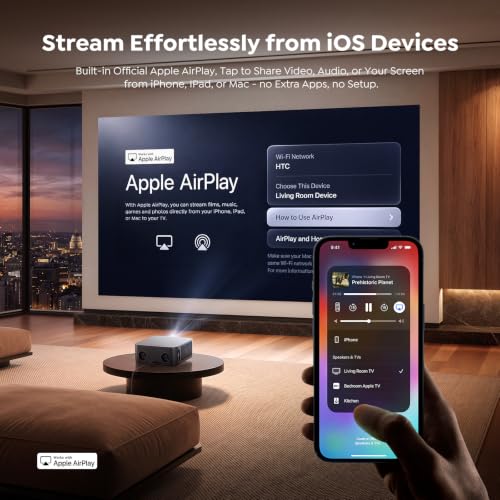 Outdoor-Projector-4K [VIDAA Live TV/40W Dolby/920 ISO] with WiFi6 and Bluetooth Compatible with Netflix, Smart Projector, AI Voice Control & Auto Focus, HDR10, Movie Proyector for Ceiling Home Theater