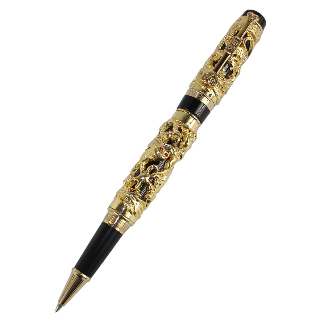 Gullor Collectible Luxury Rollerball pen Dragon and Phoenix Black and Golden pen