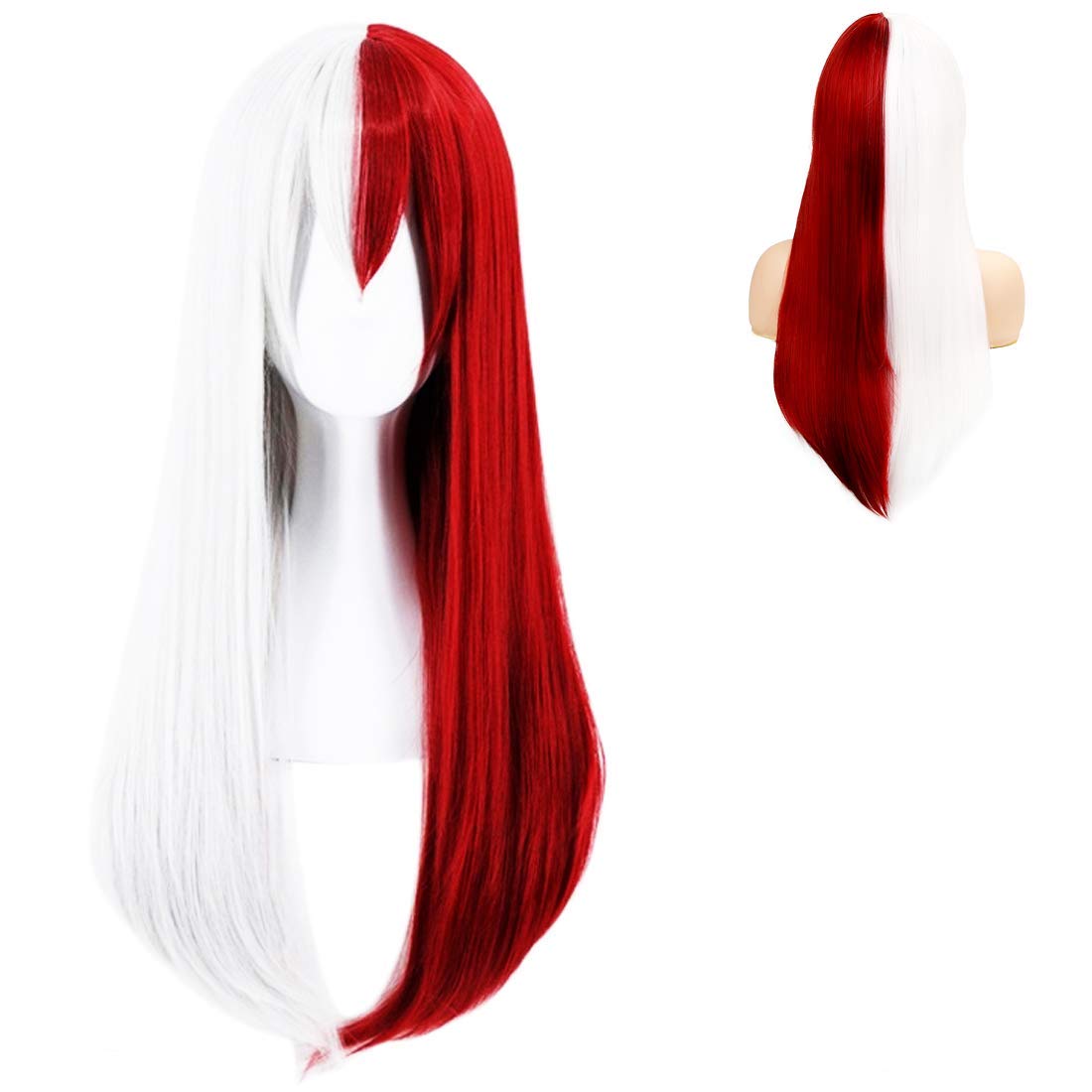 Half Red White Anime Cosplay Wig Long Straight Synthetic Hair Bangs Wigs for Women Halloween Party Use — image 1