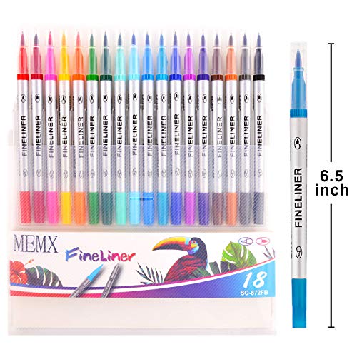 MEMX Colored Pens Set, Brush Tips & Colored Fine Point Pen for Journaling Note Taking Writing Drawing Coloring Planner Calendar, Coloring Art Office School Supplies,18 Colors