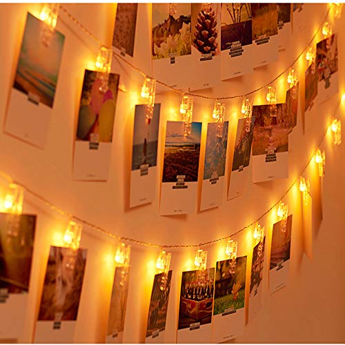 Juhefa Photo Clip String Lights, Battery Powered 20 LEDs Fairy String Lights with 10 Clear Clips for Hanging Pictures/Photos/Party/Decor (Warm White)