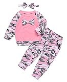 Happy Town Baby Boys Girls Family Clothes Long Sleeve Camouflage Romper Outfit Pants Set +Headband (Pink, 6-12 Months)