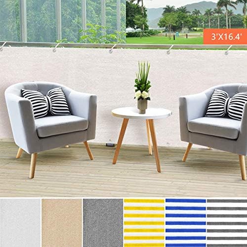 Balcony Privacy Screen Cover Shoiwn Deck Covering for Sun Protection - 3' x 16'4" - White Strips Multiple Colors Available (White)