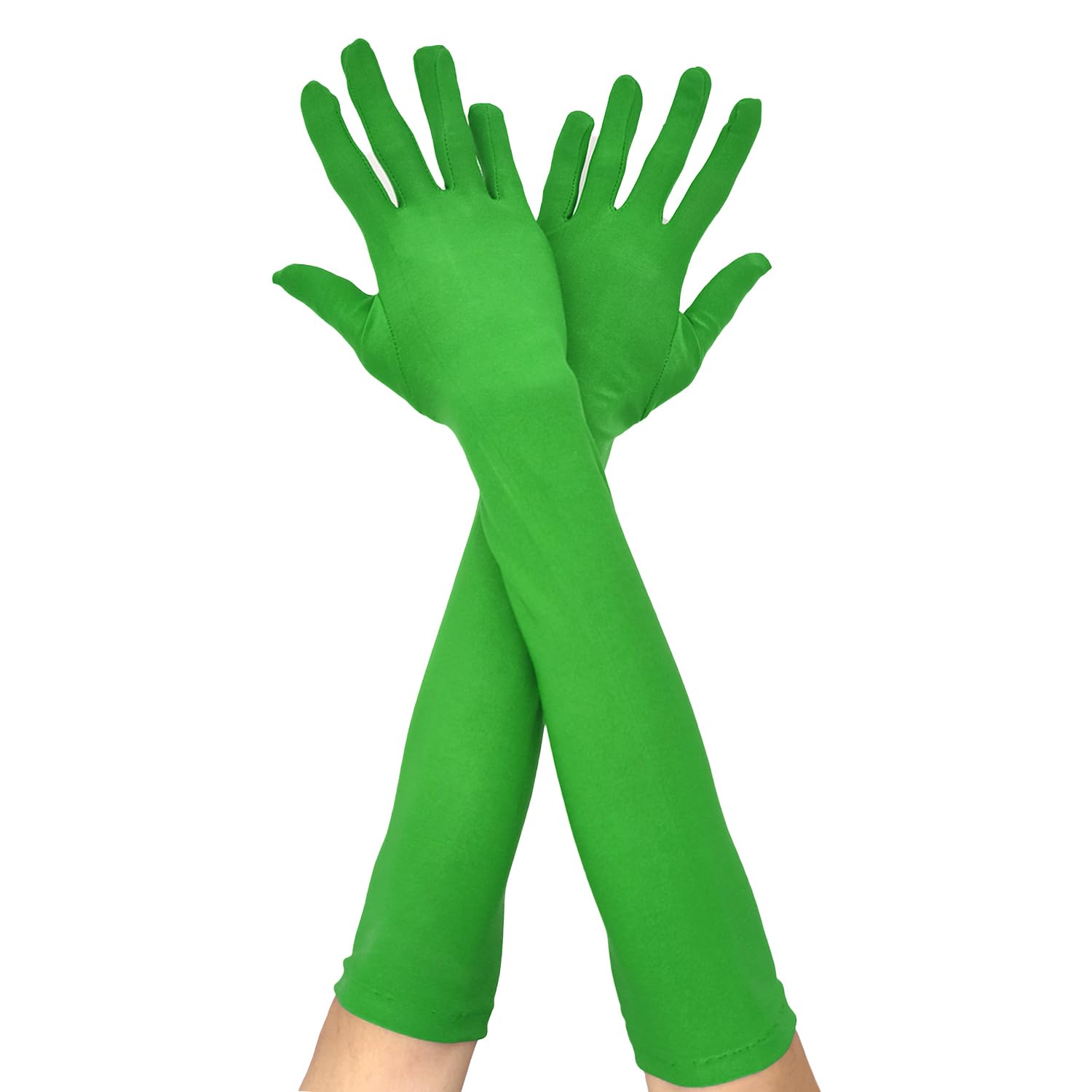 CHEERYMAGIC Long Elbow Satin Gloves, Evening Opera Glove 1920s Style Dance Fancy Dress Gloves for Wedding Prom Opera A4-XNST (Green-45)