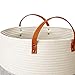 Two-Tone Coiled Cotton Rope Basket - Large Size, 15 x 15 x 14 Inch - Decorative Woven Storage Basket for Laundry Clothes, Toys, Blankets, Pillows