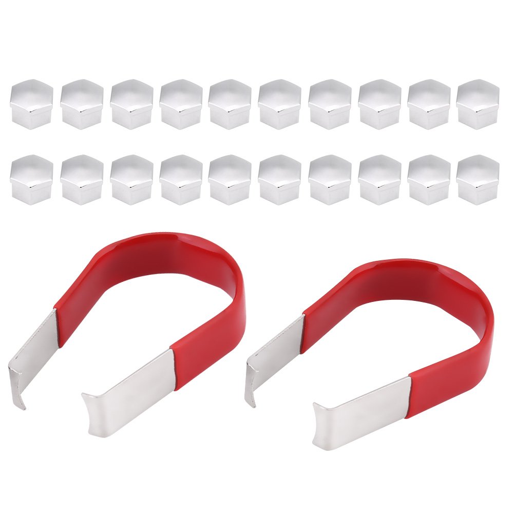 Universal 20Pcs 19mm Chrome Wheel Looking Nut Bolt Cap Cover with Removal Tool Dismantle Bonnet & Accessories Bonnet and accessories