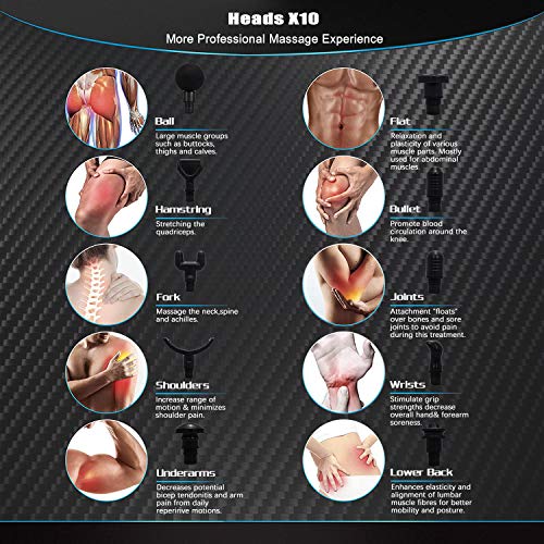 QUIGO Percussion Massage Gun Deep Tissue, Handheld Body Cordless Electric Massager, Back Neck Muscle Pain Relief, 10 Heads Pack, Super Quiet Brushless Motor(Carbon Fiber)