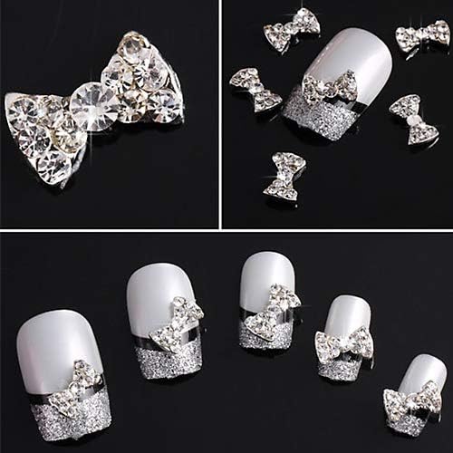 jhtceu 10 Pcs Nail Art Accessories DIY Decorations Beauty Slices Studs 3D Clear Alloy Rhinestone Bow Tie
