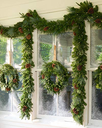 Balsam Hill Mixed Evergreen Prelit Artificial Christmas Garland, 9 Feet, Clear LED Lights