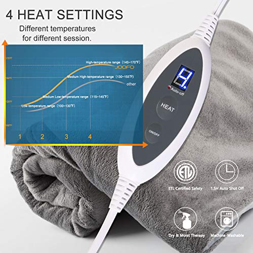 Joofo Heating Pad for Neck & Shoulder Pain Relief,Adjustable Size with Magnet & Button Closure,Neck Heating Pad with 4 Heat Settings, Heated Pad with Auto Shut Off 22" x 23"- Grey - Thumbnail 6