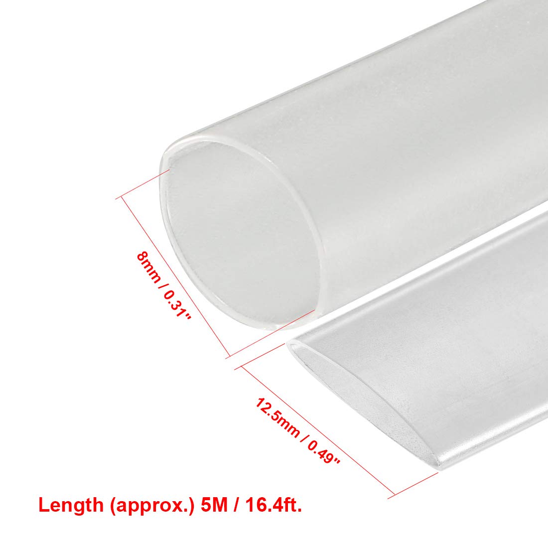 sourcing map Heat Shrink Tubing, 8mm Dia 12.5m m Flat Width 2:1 Heat Shrink Wrap Cable Sleeve Heat shrink Tube 5m Clear - Image 3