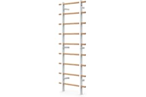 DHT DYNAMIC HEALTH TECH DHT Wood Stall Bar, Swedish Ladder Suspension Trainer with 9 Strategic Rods, for Home, Gym, School and Clinics, White