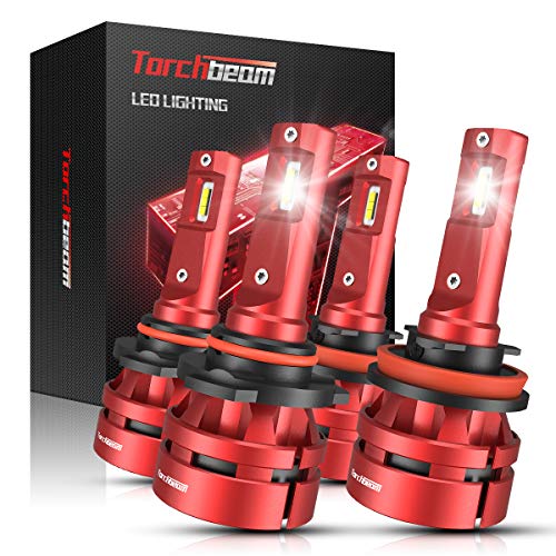 Torchbeam T2 9005 H11 LED Headlight Bulb Kit, High Beam Low Beam, 6000K Cool White, 200% Brightness, Compact Design, Replacement Bulbs, Pack of 4