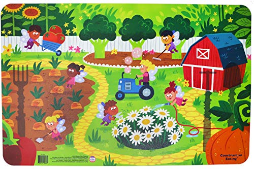 Constructive Eating Garden Fairy Combo with Utensil Set, Plate and Placemat for Toddlers, Babies and Kids - Flatware Toys are Made in The USA with FDA Approved Materials for Safe and Fun Eating