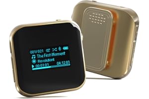 WIWOO MP3 Player with Bluetooth,Sport Bluetooth MP3 Player with Clip for Climbing Hiking Cycling Jogging Yoga with Voice Recorder Micro SD Card up to 128GB(Gold)