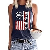 PUCKOLITY American Flag Patriotic Tank Tops for Women 4th of July Shirt USA Flag Stars Stripes Graphic Tank Tops Summer Tee
