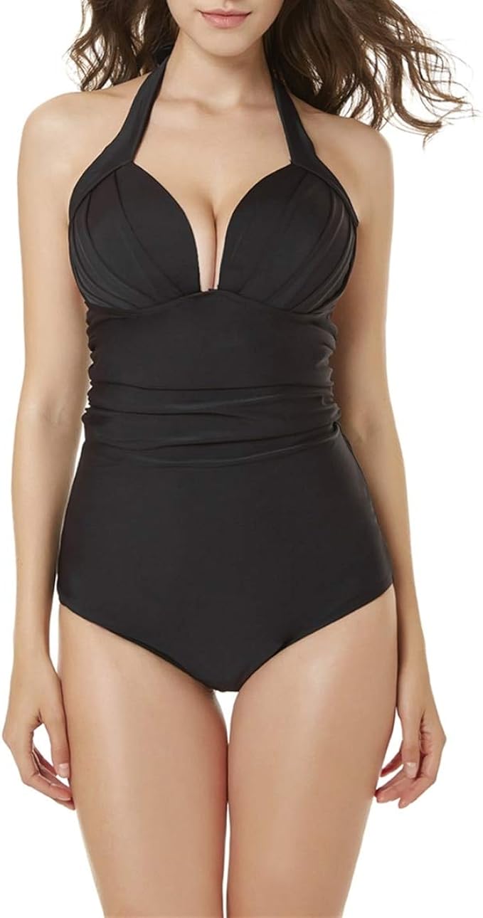 black halter one piece bathing suit