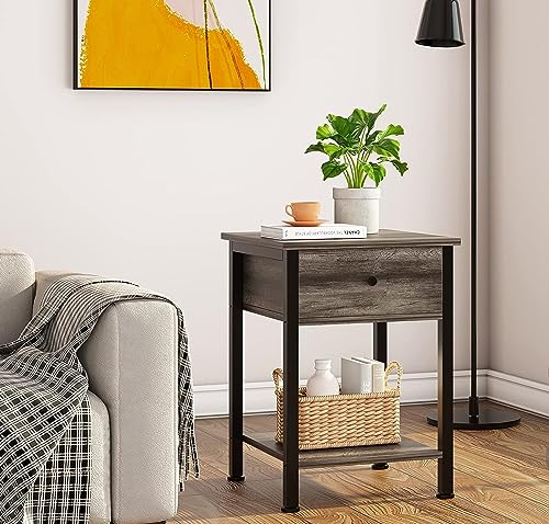 SKY-TOUCH Nightstand 40 * 40cm Bedside Cabinet with Drawer, Bedside Table Wood Night Stand Modern End Table Side Table for Bedroom and Living Room, Sturdy Steel Frame, Easy Assembly