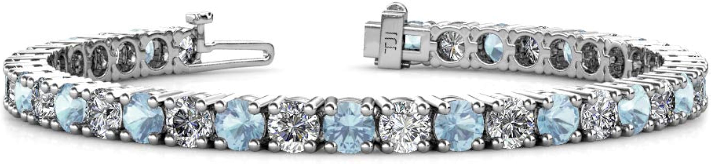 Aquamarine and Diamond 4mm Womens Eternity Tennis Bracelet 14K White