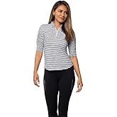 IBKUL Athleisure Wear Sun Protective UPF 50+ Icefil Cooling-Landon Stripe II Print Ruched Elbow Sleeve Top-41164