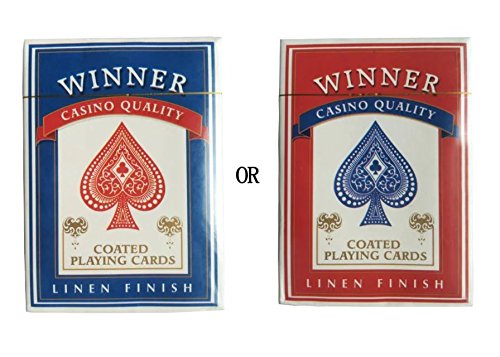 Winner 4 Deck Wide-Size Regular Index Casino Quality Black Core Linen Finish Coated Poker Playing Cards,Set of 4 decks (2 blue, 2 red)