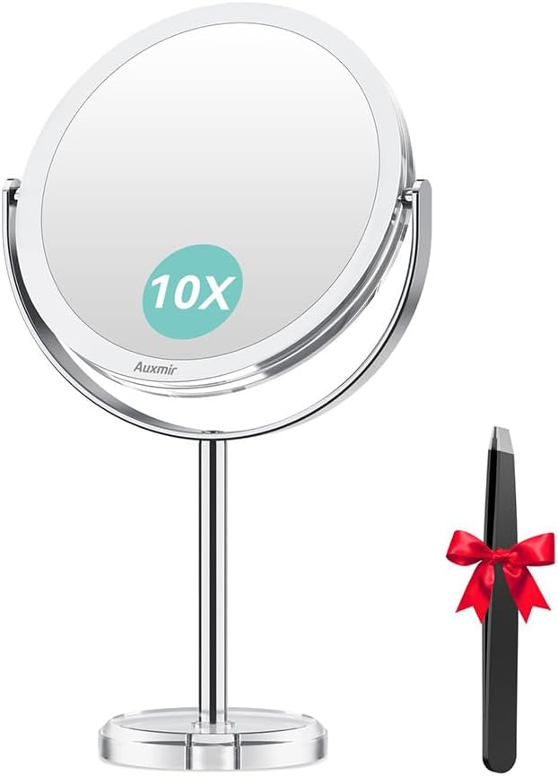 Auxmir 10X Magnifying Makeup Mirror with Tweezers, 6.8'' Double Sided