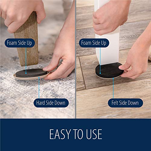 MIGHTY MONKEY Premium Furniture Sliders, 8 Pack, for Carpeted and Hard Floor Surfaces, Felt Furniture Coaster Pads, Gripper Sliders Protect Floors, Durable Foam Pad to Easily Move Couches, Sofa, Bed