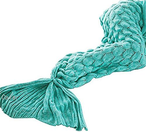 Best Gifts for Women, Knitted Mermaid Tail Blankets for Girls and Women, Warm Crochet Sofa Quilt Living Room Sleeping Bag Fish Scale Pattern Gift for Adult 195 × 95cm, Green