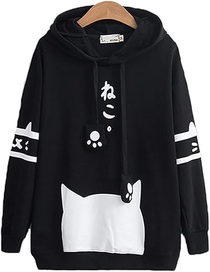 Amazon Tasogara 森ガール系 パーカー レディース トップス トレーナー 猫 可愛い プリント ネコ耳 肉球 リボン キュート 裏起毛 トレーナー パーカー 通販