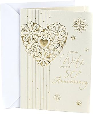 Amazon Com Hallmark 50th Anniversary Card For Wife Foil Flower Heart Office Products