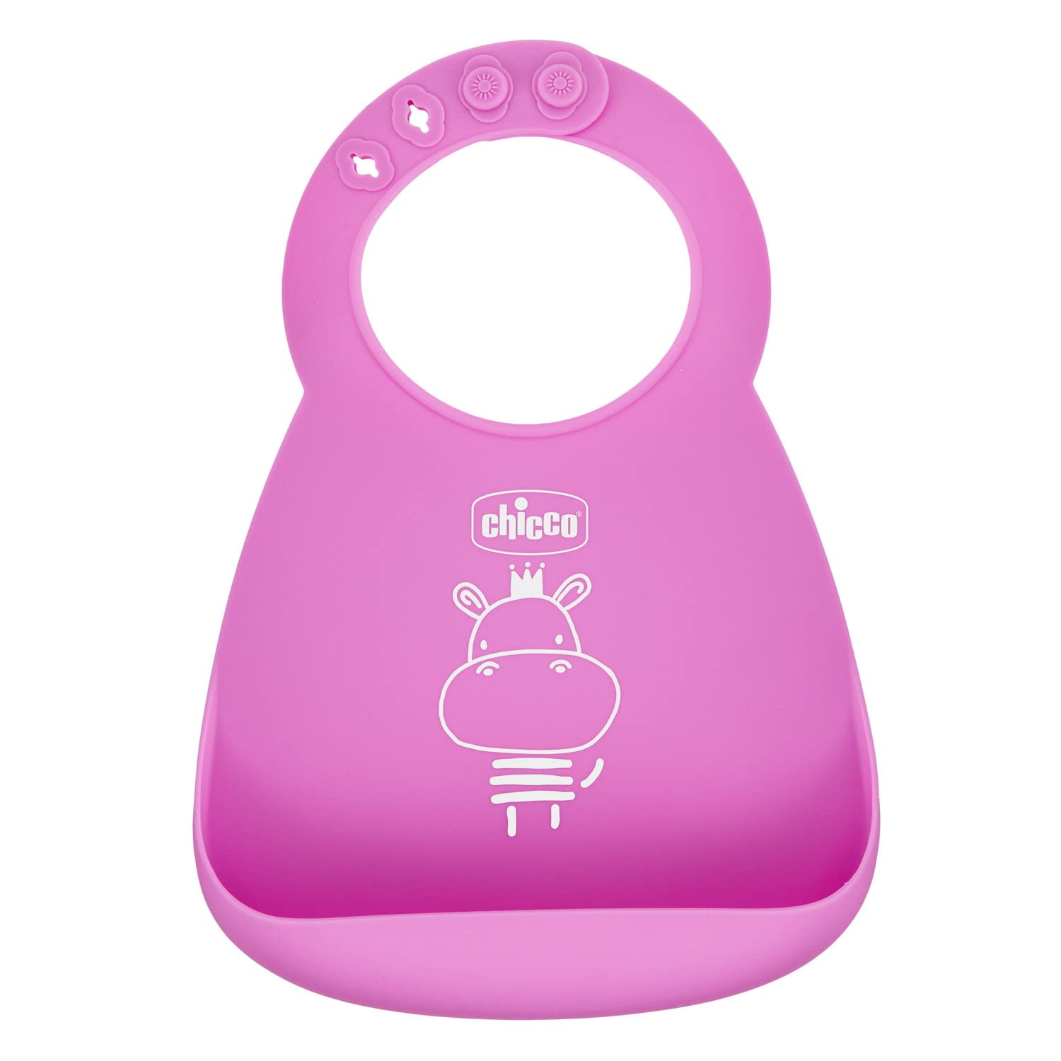 CHICCO Easy Roll Rigid Bib, Soft Silicone, Practical, Waterproof, Easy to Clean, Adjustable Collar, Wide Pocket, 6 Months, Pink