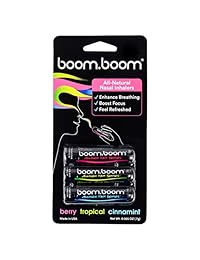 BoomBoom inhalador nasal de aromaterapia (3 unidades) | Aumenta la concentración + mejora la respiración | Proporciona una sensación fresca de refrigeración | Fabricado con aceites esenciales + mentol, 3