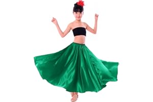 VNOEVW Girls Satin Full Long Skirt for Circle Belly Dance Folkloric Mexican Performance Prom Photoshoot