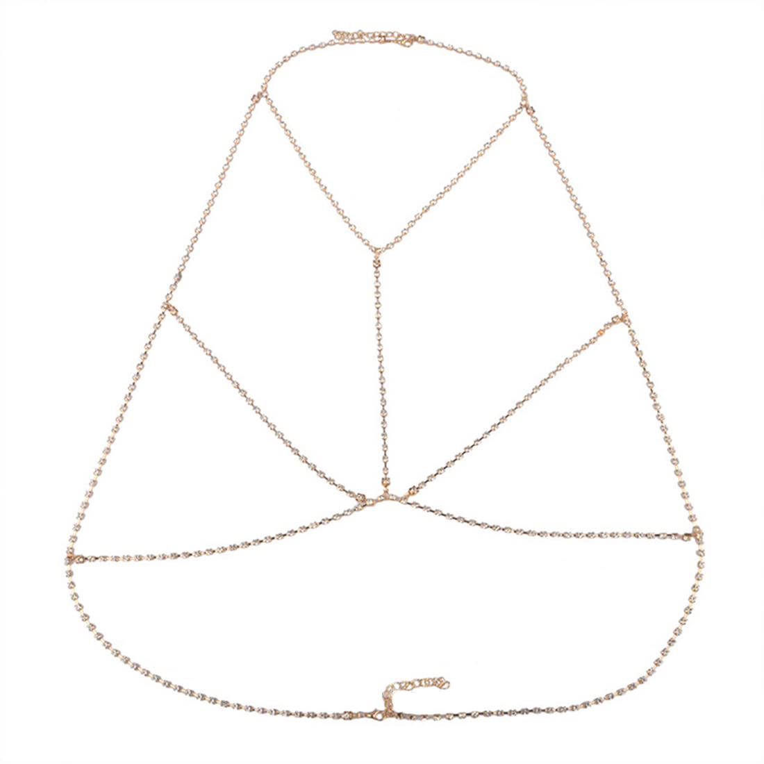 Carufin Sexy Bikini Bra Body Chain Crystal Breast Chain Lingerie Necklace Accessories Nightclub Jewelry Adjustable for Women and Girls (Gold)