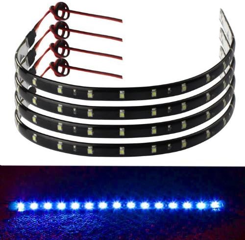 Kindstore 4 x 30cm 12V 15 LED Car Trucks Grill Flexible Waterproof Light Strips 4 Colors(blue)