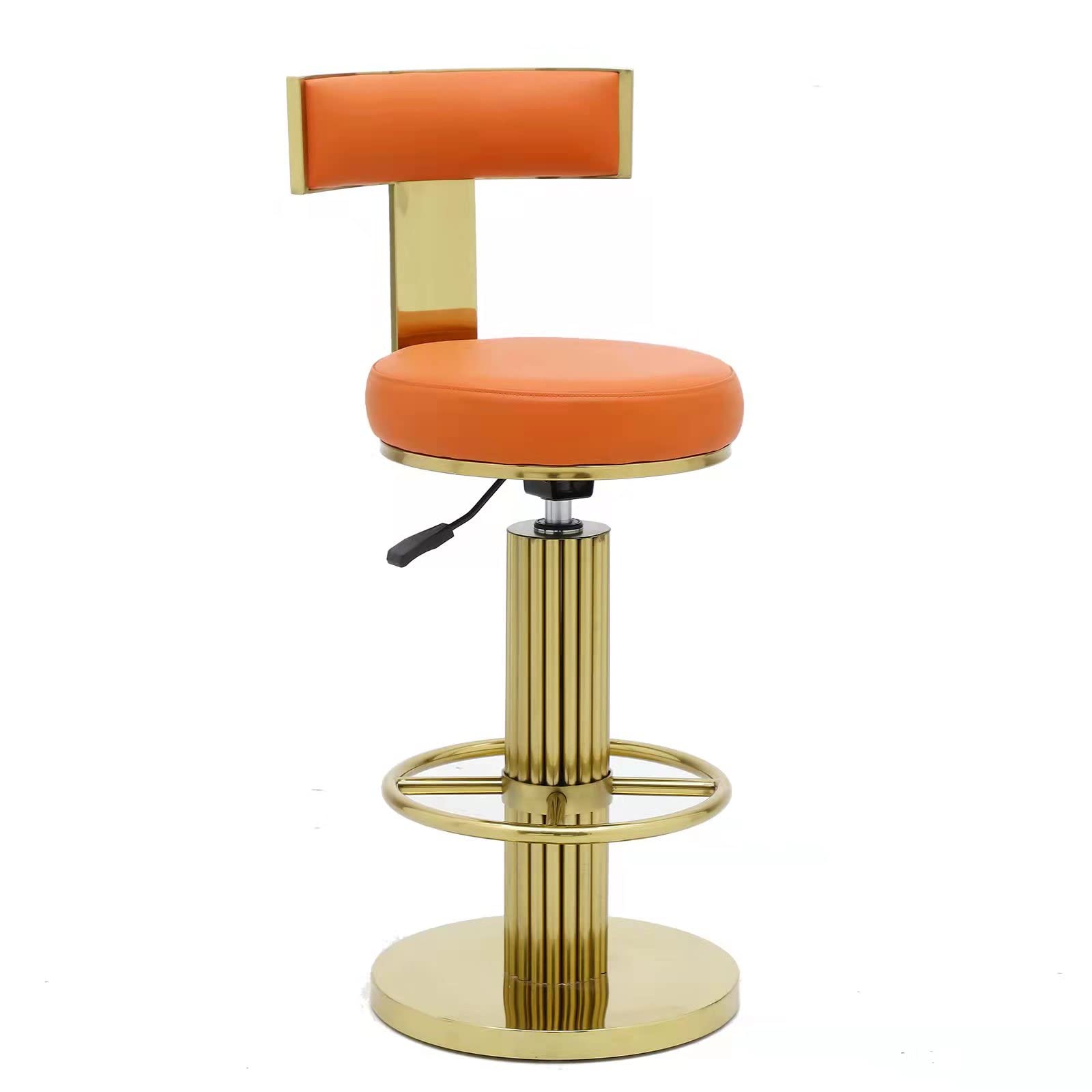 Photo 1 of FUNROLUX Counter Height Bar Stools with Back, Modern Adjustable Height Barstools Swivel Bar Chair with Polished Gold Stainless Steel Legs for Kitchen Island Counter Living Room Coffee Shop (Orange)