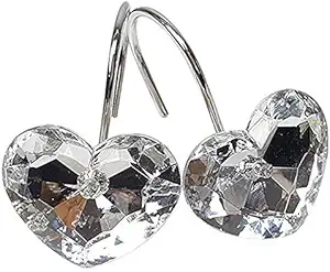 Gracelife Set of 12 Heart Shape Clear Crystal Shower Curtain Hooks Transparent Diamond Love Icon Ring Hangers
