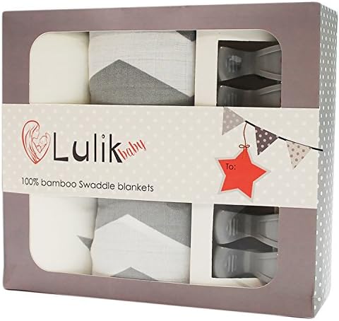 Lulik Baby SPECIAL DEAL : 100% Natural Bamboo Muslin Swaddle Blankets - Gift Set 2 pack 47''x47'' , Bonus 4 Stroller Clips , For Boy and Girl