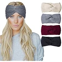 Chalier 4 Pcs Warm Winter Headband for Women Cable Crochet Turban Ear Warmer Headband Gifts(05-4 Pack02)