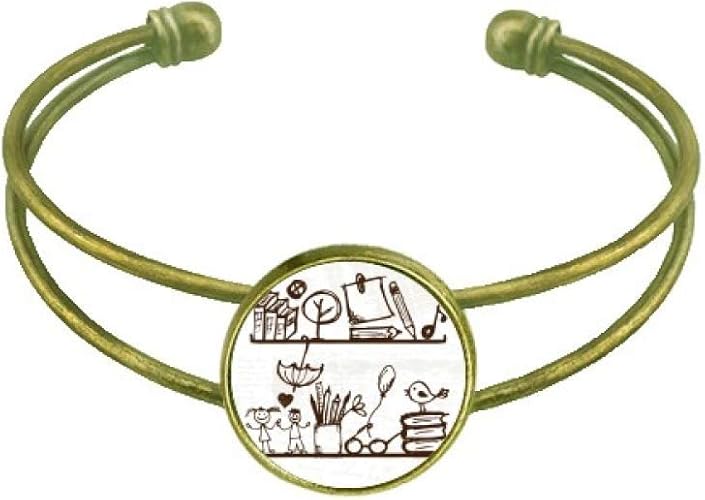 Amazon 子供たちのかわいいイラストの本棚大学 ブレスレットバングルレトロオープンカフジュエリー バングル 通販