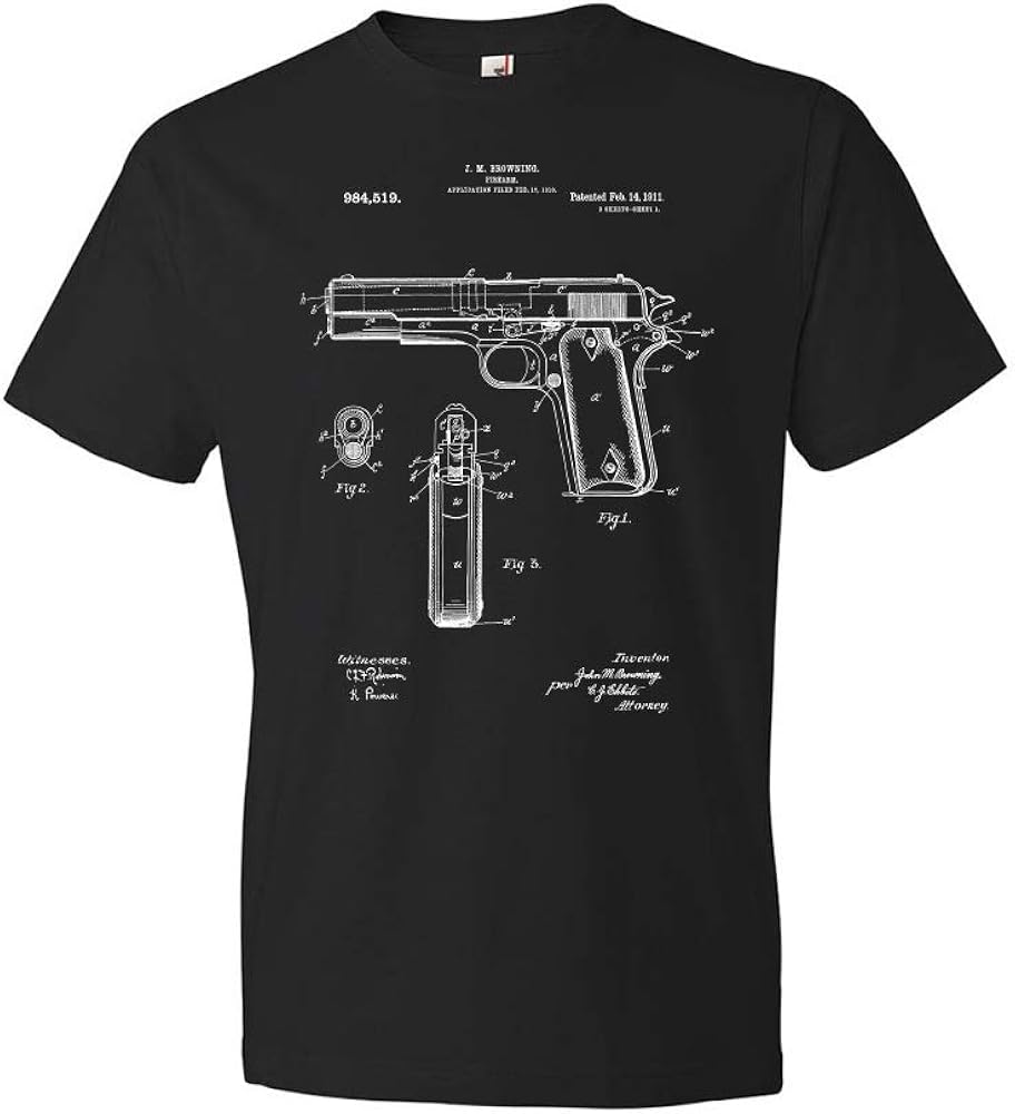 Model 1911 Pistol Patent TShirt, 45, Gun Collector, Police