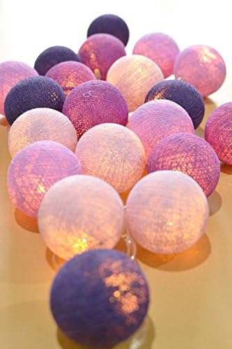 String Fairy Lights for Bedroom 20 Cotton Ball LED Battery Operated Wedding and Party Décor Warm White Light (Violet)