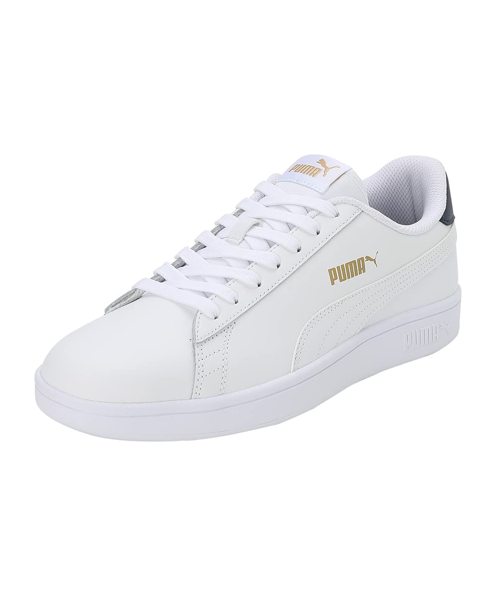PUMA Unisex Puma Smash v2 L Low-Top, Puma White-Puma White-Peacoat-Puma Team Gold, 44 EU