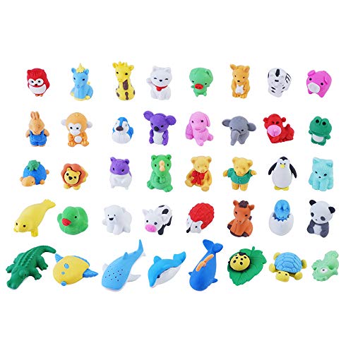 E-UNIONA 40pcs Detachable Assembly Animal Pencil Eraser Set for Classroom Awards, Game Prizes, Children's Puzzle Games and Birthdays ,Weddings Party Gifts.