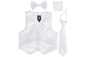 iGirlDress Boys 4 Piece Formal Satin Vest Set Zipper Tie Bowtie Hanky