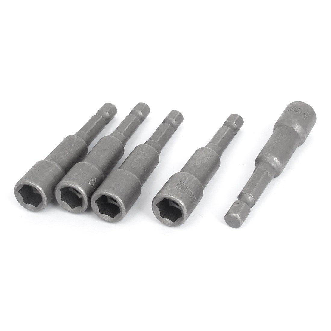 sourcing map 1/4-inch Shank 8mm Hex Socket Nut Setter Driver Bit Adapter Gray 5pcs