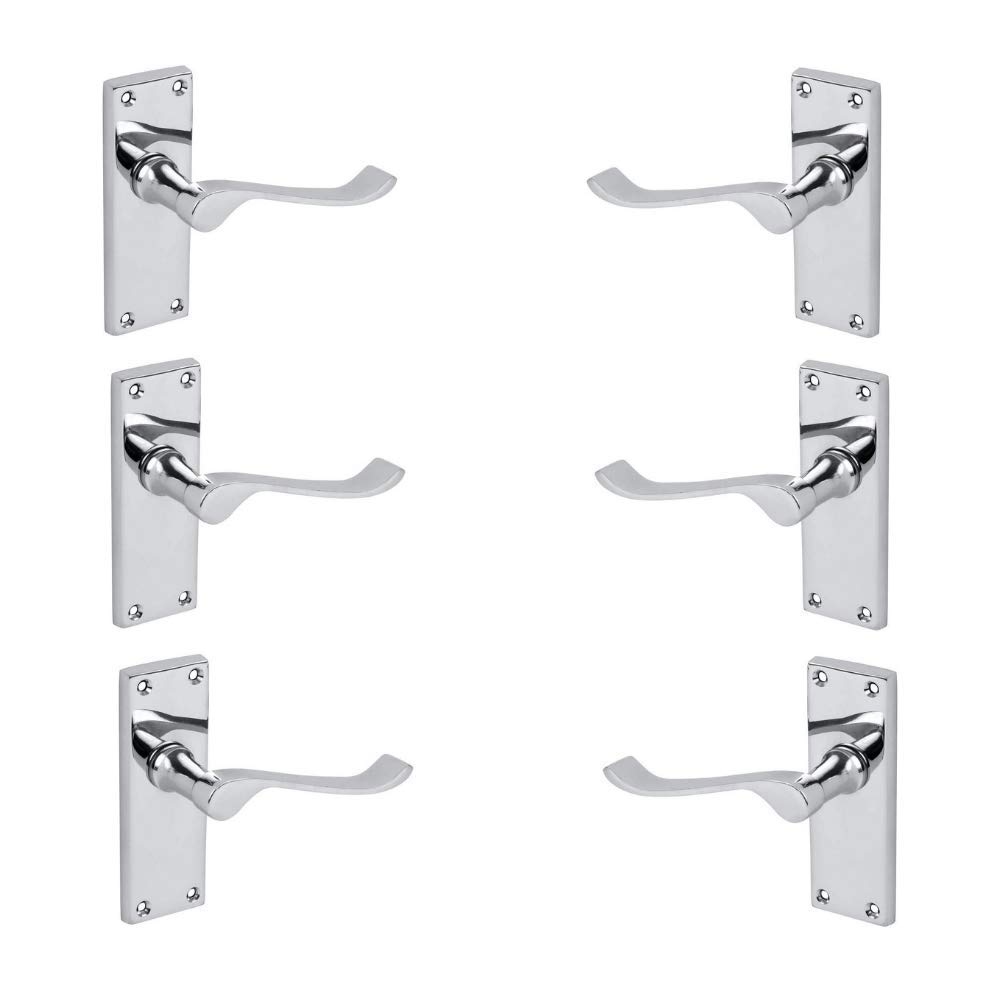 Designer Levers - Victorian Scroll Lever Door Handles - Polished Chrome - 3 Pairs - Latch Door Handle - Interior Use - 106 x 42mm