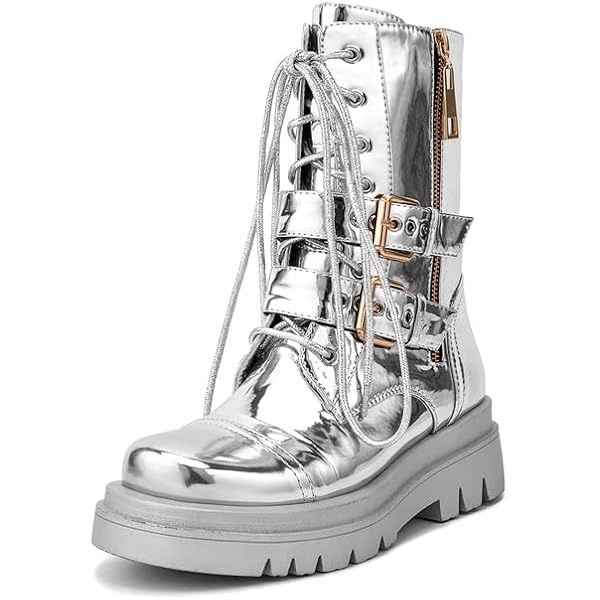 ミレナ×260本 Amazon.com | MRKEWUNEY Metallic Silver Leather Mid Calf Boots for