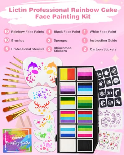 Lictin Pintura Facial y Corporal - 39 Colores, Pintura Corporal Segura e Hipoalergénica Lavable para Halloween, Cumpleaños, LGBTQ+, Pride, Mundial de Fútbol 2026 y Gran Regalo